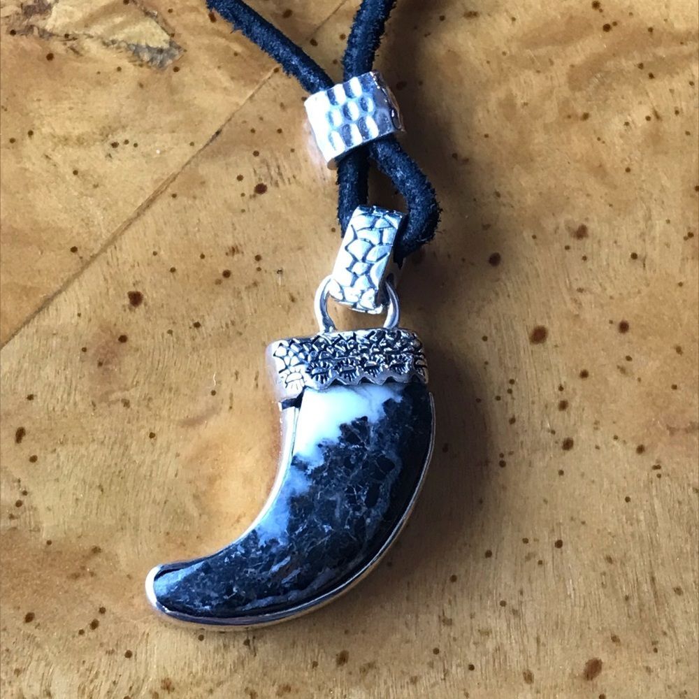 White Buffalo Sterling Silver Leather Necklace